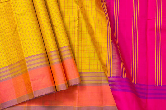 Yellow And Pink Kanchipuram Silk Saree Light Weight For Festive Wear PV KNN 215 - Silk Sari - Panjavarnam