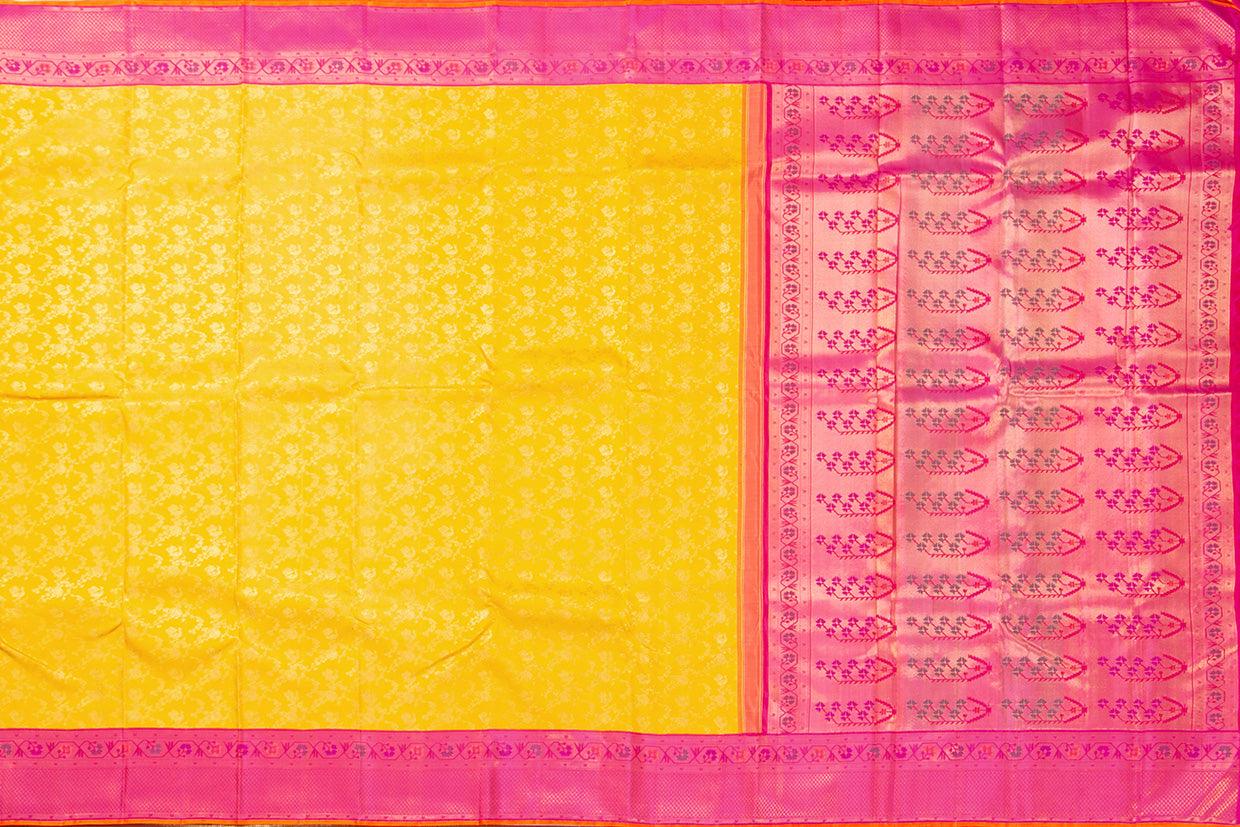 Yellow And Pink Kanchipuram Silk Saree With Paithani Style Korvai Contrast Border Handwoven Pure Silk For Wedding Wear PV NYC 1064 - Silk Sari - Panjavarnam PV NYC 1064