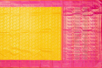 Yellow And Pink Kanchipuram Silk Saree With Paithani Style Korvai Contrast Border Handwoven Pure Silk For Wedding Wear PV NYC 1064 - Silk Sari - Panjavarnam PV NYC 1064