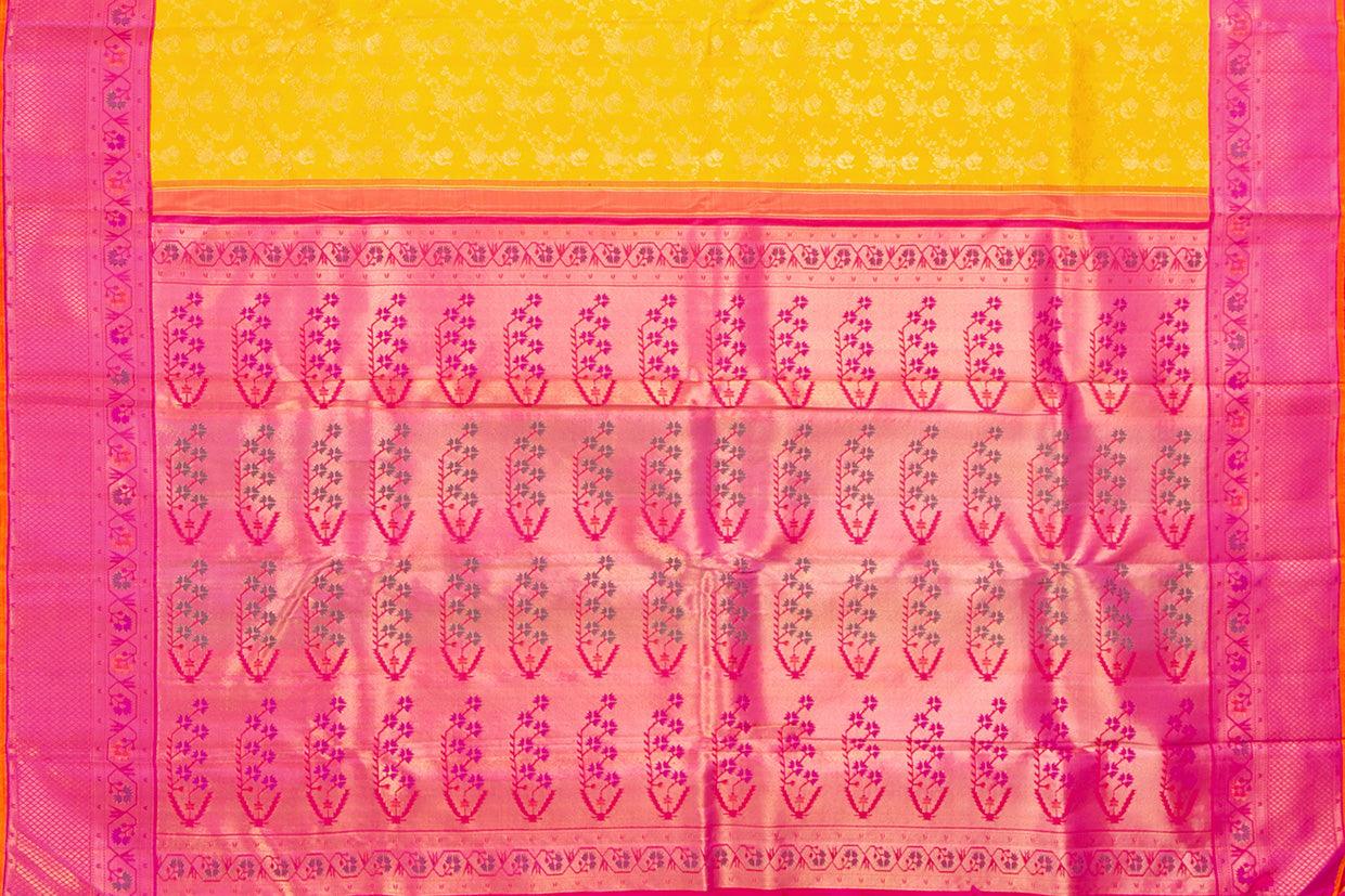 Yellow And Pink Kanchipuram Silk Saree With Paithani Style Korvai Contrast Border Handwoven Pure Silk For Wedding Wear PV NYC 1064 - Silk Sari - Panjavarnam PV NYC 1064