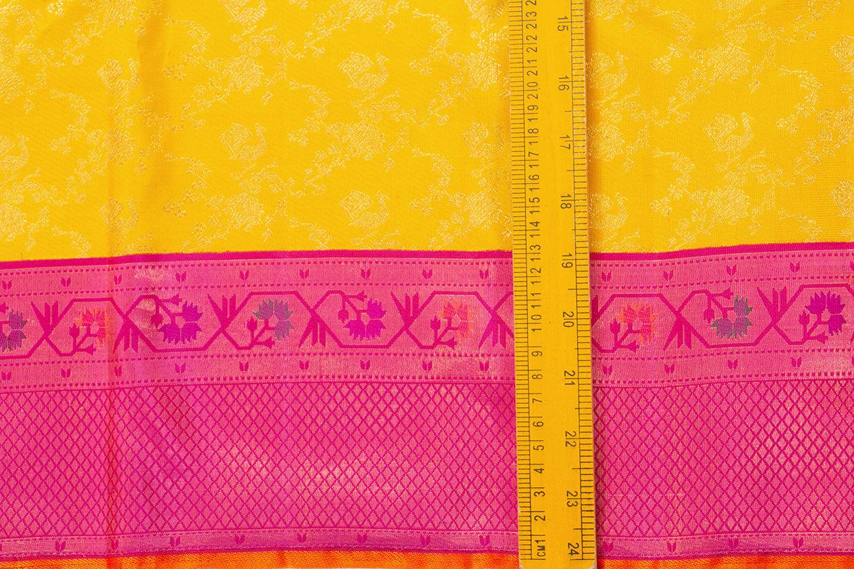 Yellow And Pink Kanchipuram Silk Saree With Paithani Style Korvai Contrast Border Handwoven Pure Silk For Wedding Wear PV NYC 1064 - Silk Sari - Panjavarnam PV NYC 1064