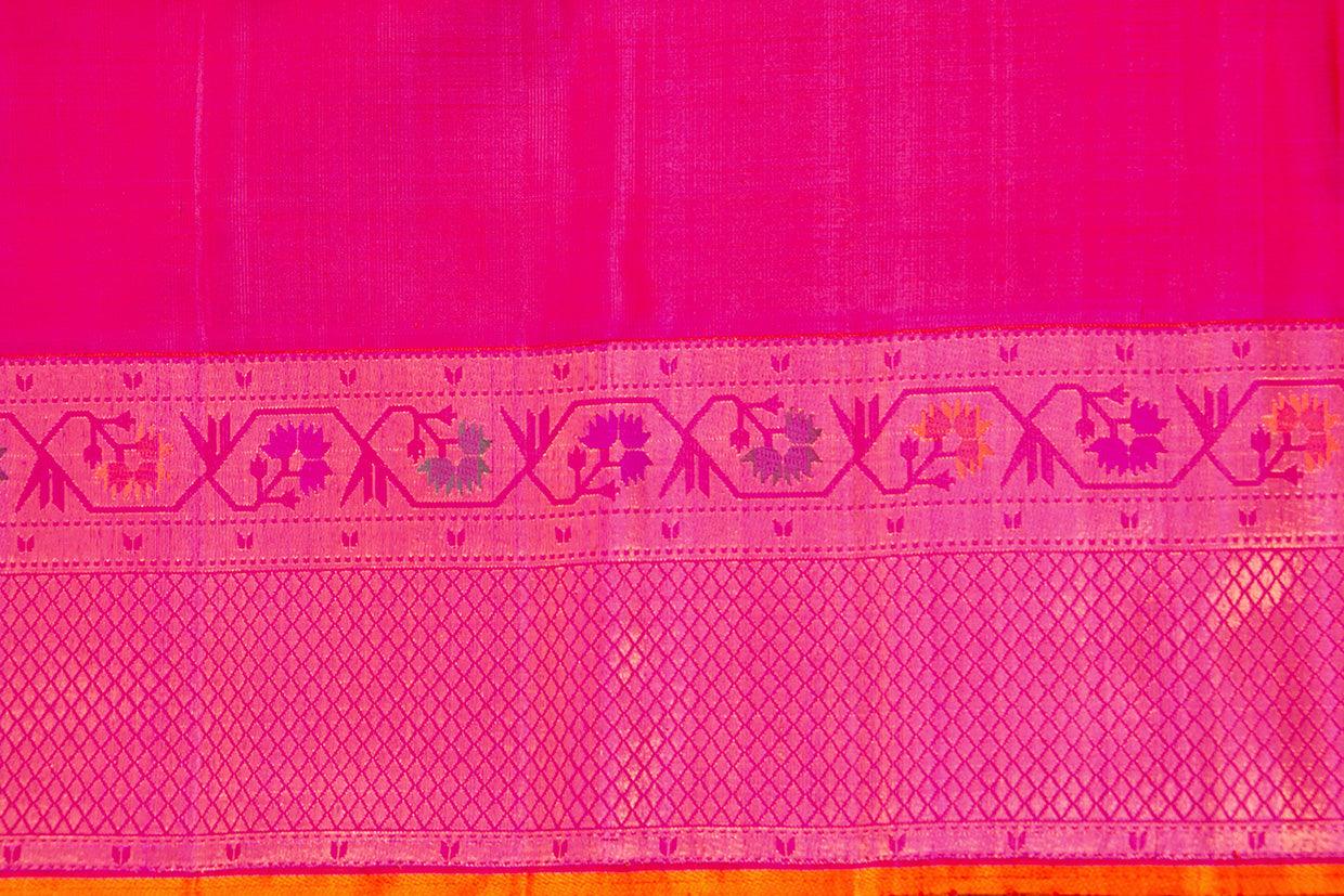 Yellow And Pink Kanchipuram Silk Saree With Paithani Style Korvai Contrast Border Handwoven Pure Silk For Wedding Wear PV NYC 1064 - Silk Sari - Panjavarnam PV NYC 1064