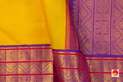 Yellow And Purple Kanchipuram Silk Saree With Korvai Contrast Border Handwoven Pure Silk Pure Zari PV NYC 626 - Silk Sari - Panjavarnam