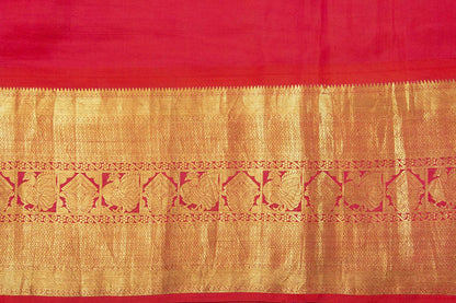 Yellow And Red Handpainted Kalamkari Kanchipuram Silk Saree VillageTheme Pure Zari PV VSR KK 102 - Kalamkari Silk - Panjavarnam