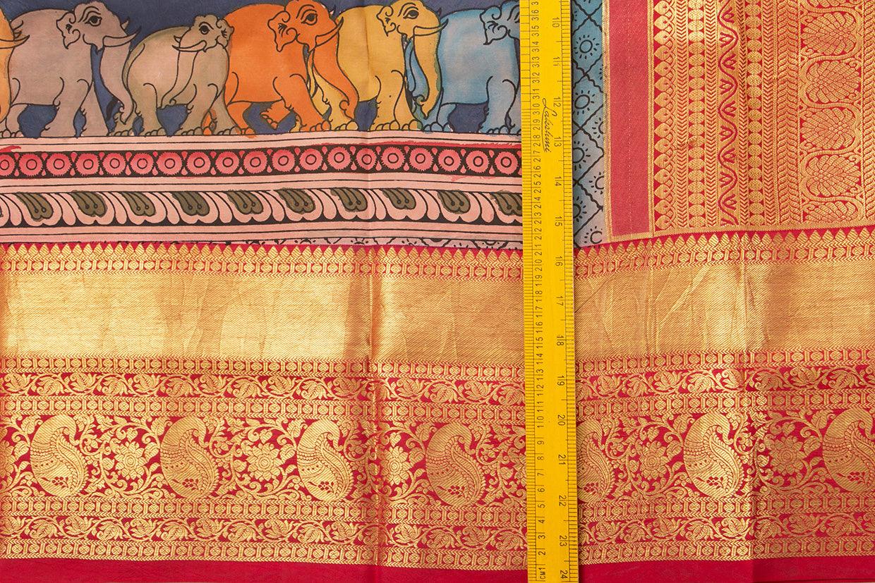 Yellow And Red Handpainted Kalamkari Kanchipuram Silk Saree WeddingTheme Pure Zari PV SRK KK 101 - Kalamkari Silk - Panjavarnam PV SRK KK 101