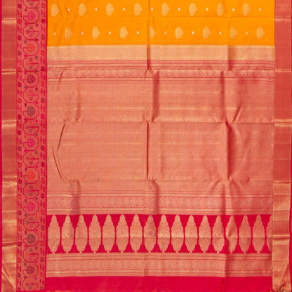 Yellow And Red Kanchipuram Silk Saree Paithani Style Border For Bridal Wear PV NYC 1377 - Silk Sari - Panjavarnam PV NYC 1377