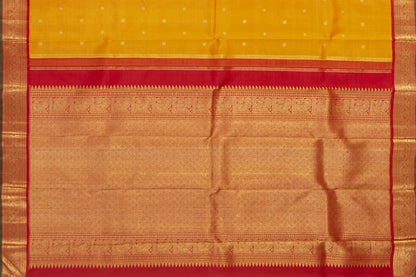 Yellow And Red Kanchipuram Silk Saree With Korvai Contrast Border Handwoven Pure Silk For Wedding Wear PV NYC 1093 - Silk Sari - Panjavarnam