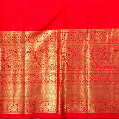 Yellow And Red Kanchipuram Silk Saree With Long Border Handwoven Pure Silk For Wedding Wear PV NYC 1138 - Silk Sari - Panjavarnam PV NYC 1138