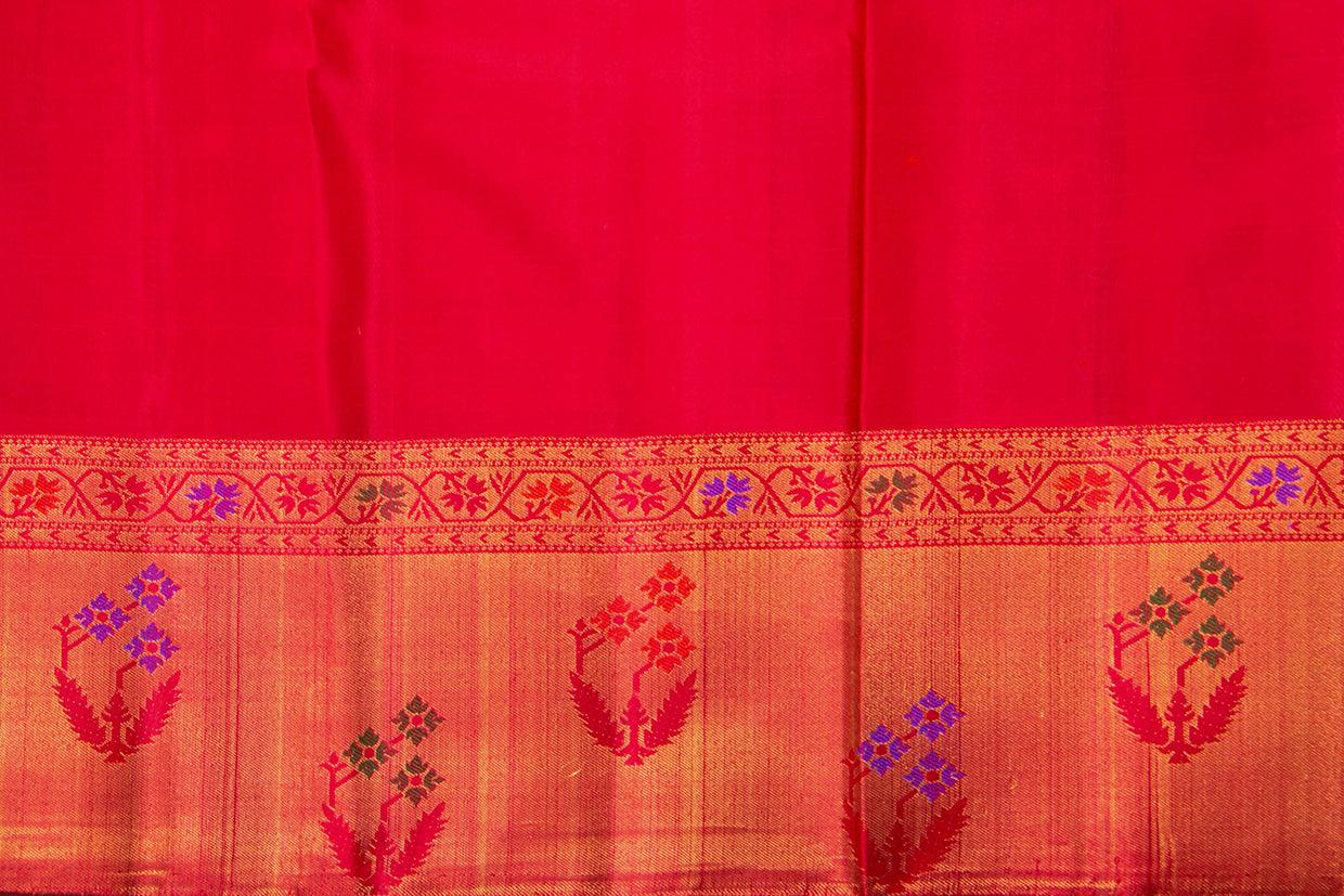Yellow And Red Kanchipuram Silk Saree With Paithani Style Border Handwoven Pure Silk For Wedding Wear PV NYC 988 - Silk Sari - Panjavarnam