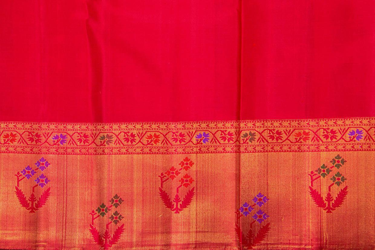 Yellow And Red Kanchipuram Silk Saree With Paithani Style Border Handwoven Pure Silk For Wedding Wear PV NYC 988 - Silk Sari - Panjavarnam PV NYC 988