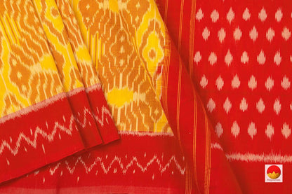 Yellow And Red Pochampally Ikkat Cotton Saree Handwoven Geometric Patterns SC 140 - Cotton Saree - Panjavarnam SC 140