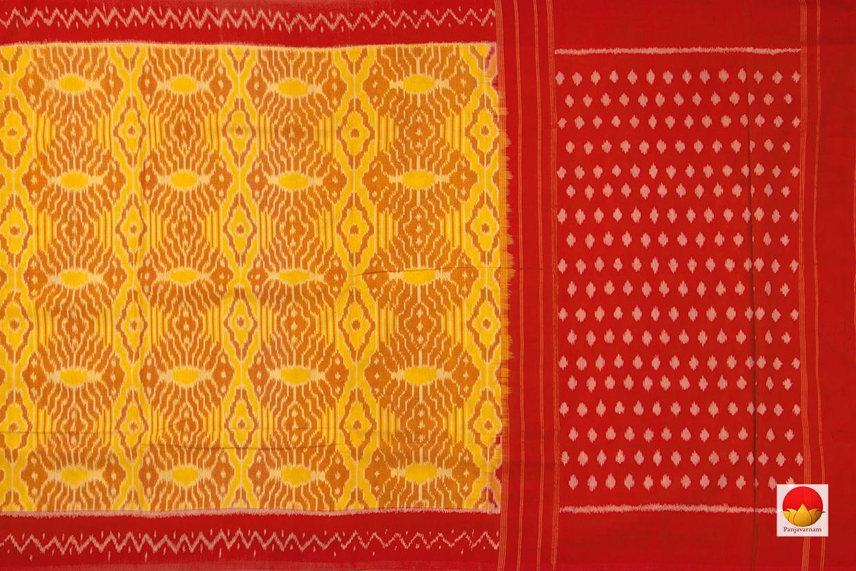 Yellow And Red Pochampally Ikkat Cotton Saree Handwoven Geometric Patterns SC 140 - Cotton Saree - Panjavarnam SC 140