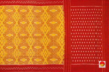 Yellow And Red Pochampally Ikkat Cotton Saree Handwoven Geometric Patterns SC 140 - Cotton Saree - Panjavarnam SC 140