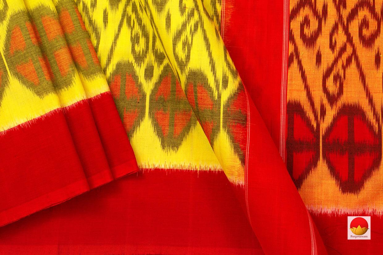 Yellow And Red Pochampally Ikkat Cotton Saree Handwoven SC 136 - Cotton Saree - Panjavarnam SC 136