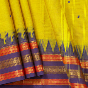 Yellow And Violet Kanchi Cotton Saree PV MM KC 216 - Cotton Saree - Panjavarnam PV MM KC 216