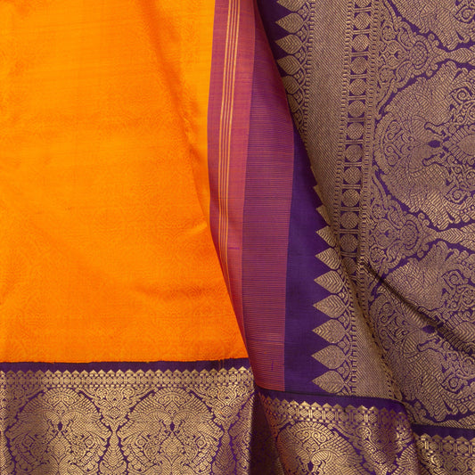 Yellow And Violet Kanchipuram Silk Saree For Bridal Wear PV NYC 1295 - Silk Sari - Panjavarnam PV NYC 1295