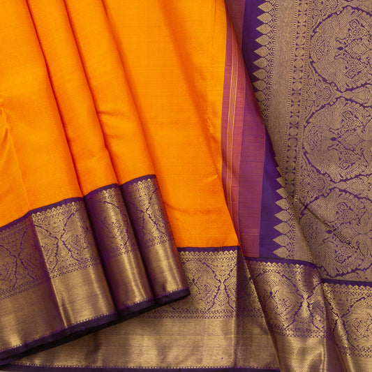 Yellow And Violet Kanchipuram Silk Saree For Bridal Wear PV NYC 1295 - Silk Sari - Panjavarnam PV NYC 1295