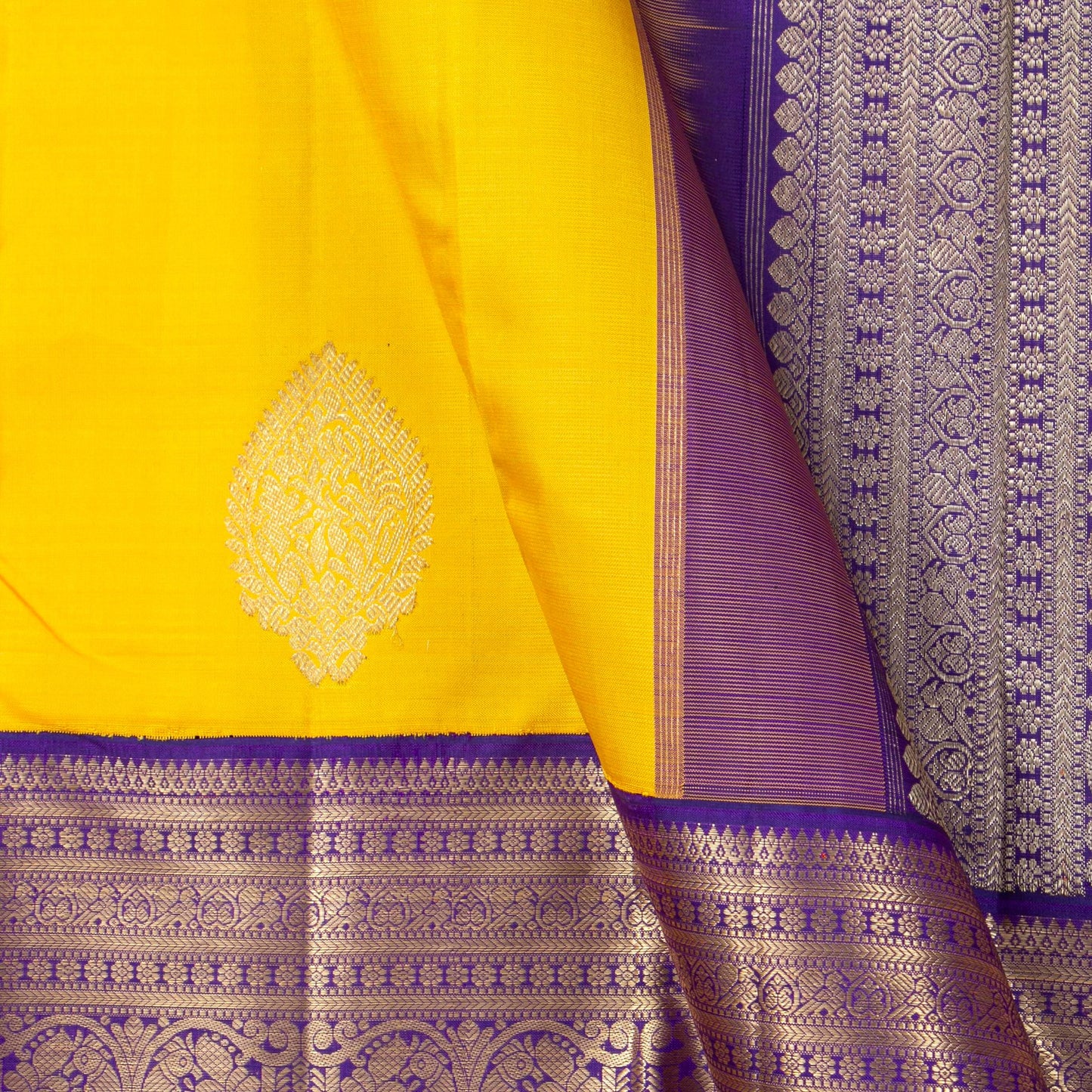 Yellow And Violet Kanchipuram Silk Saree For Wedding Wear PV NYC 1481 - Silk Sari - Panjavarnam PV NYC 1481