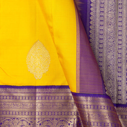 Yellow And Violet Kanchipuram Silk Saree For Wedding Wear PV NYC 1481 - Silk Sari - Panjavarnam PV NYC 1481