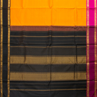 Yellow, black and pink Kanchipuram Silk Saree Ganga Jamuna Border For Festive Wear PV NYC 1525 - Silk Sari - Panjavarnam PV NYC 1525
