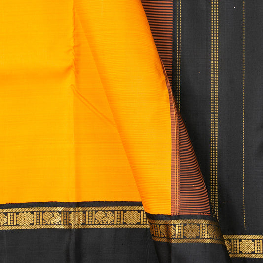 Yellow, black and pink Kanchipuram Silk Saree Ganga Jamuna Border For Festive Wear PV NYC 1525 - Silk Sari - Panjavarnam PV NYC 1525