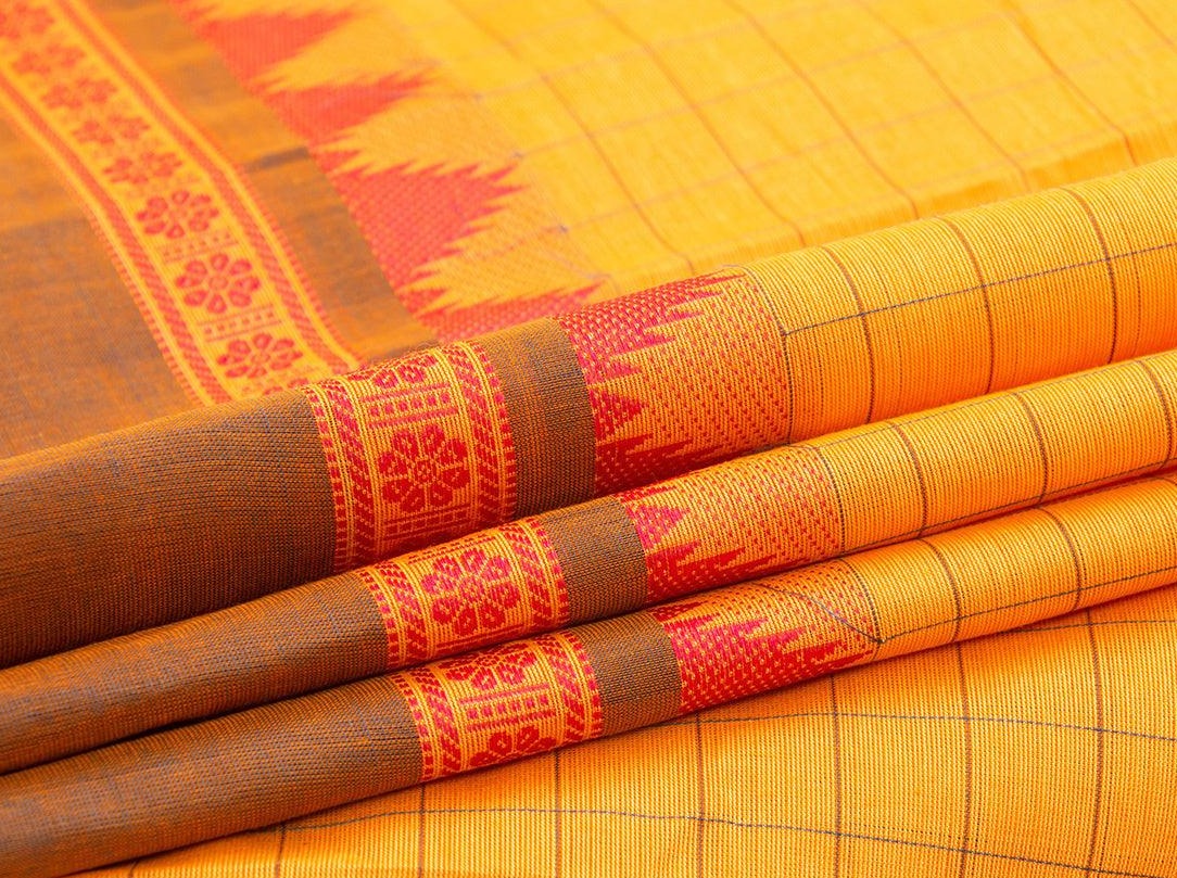 Yellow Chettinad Cotton Saree For Casual Wear PV SK CC 120 - Cotton Saree - Panjavarnam PV SK CC 120