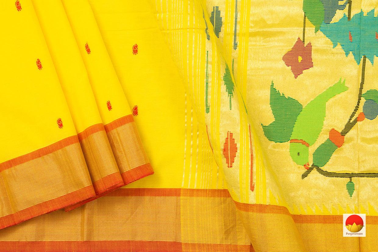 Yellow Handwoven Paithani Cotton Saree For Festive Wear PV MG 101 - Paithani Saree - Panjavarnam