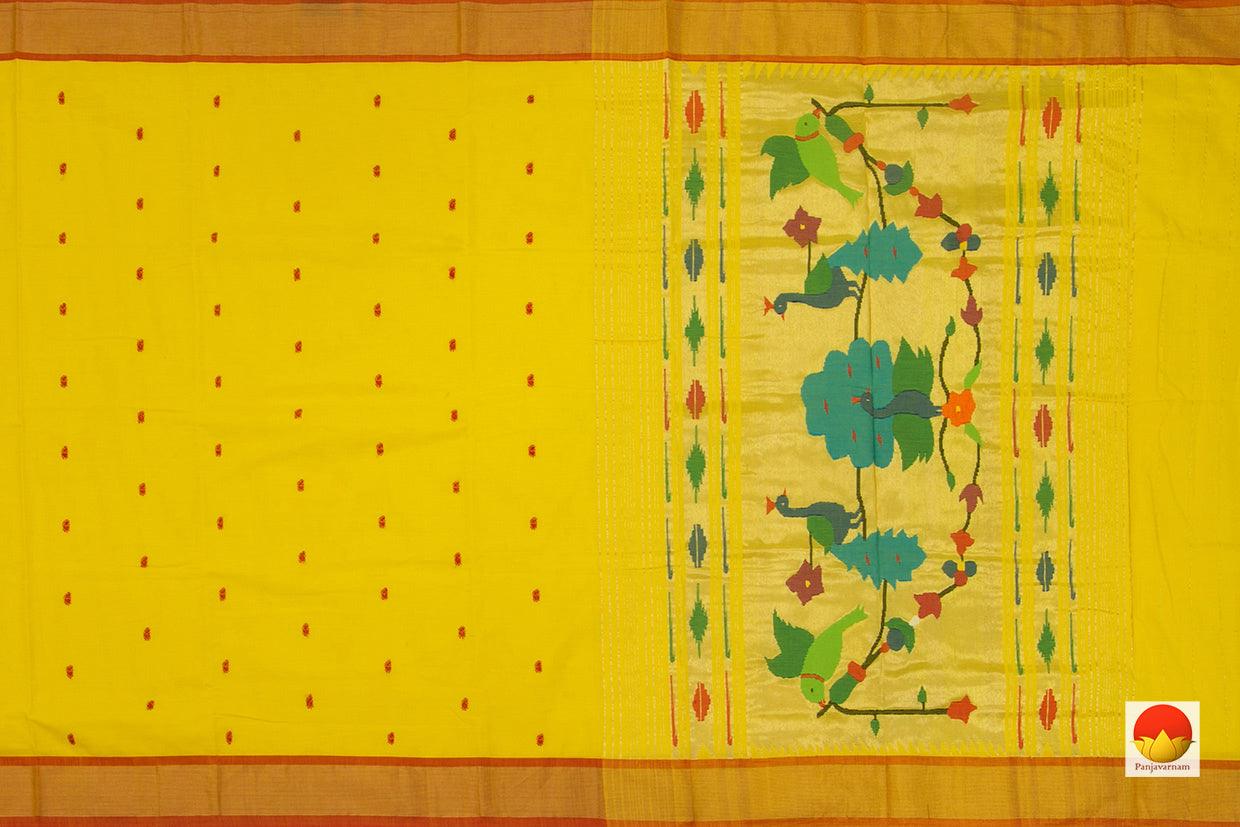 Yellow Handwoven Paithani Cotton Saree For Festive Wear PV MG 101 - Paithani Saree - Panjavarnam