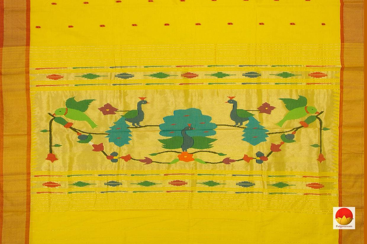 Yellow Handwoven Paithani Cotton Saree For Festive Wear PV MG 101 - Paithani Saree - Panjavarnam PV MG 101