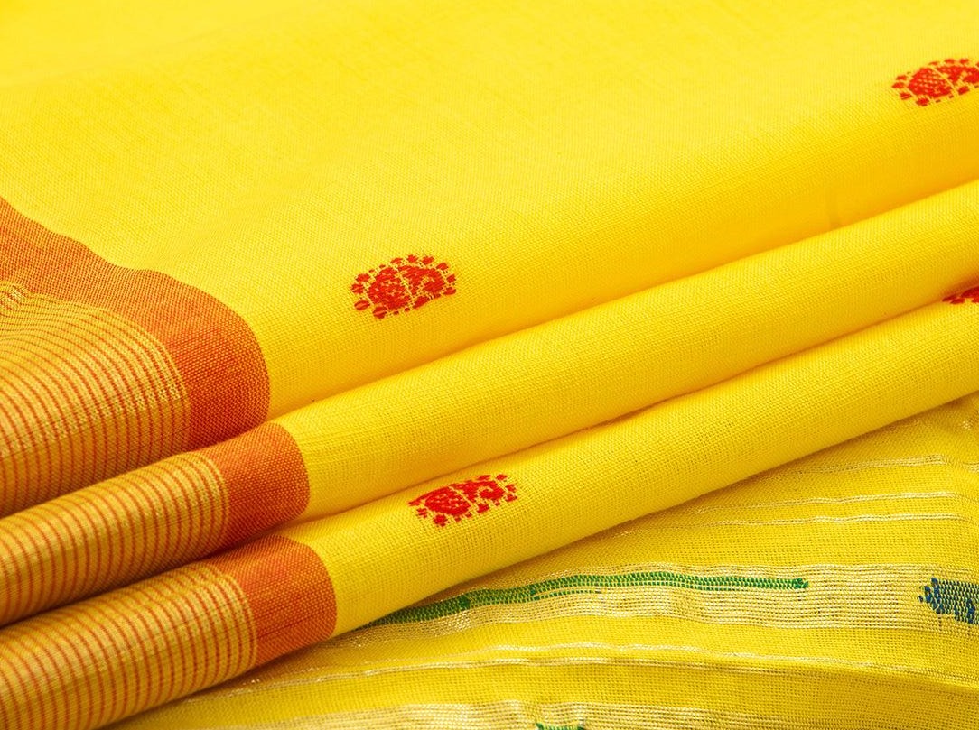 Yellow Handwoven Paithani Cotton Saree For Festive Wear PV MG 101 - Paithani Saree - Panjavarnam PV MG 101