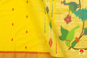 Yellow Handwoven Paithani Cotton Saree For Festive Wear PV MG 101 - Paithani Saree - Panjavarnam PV MG 101