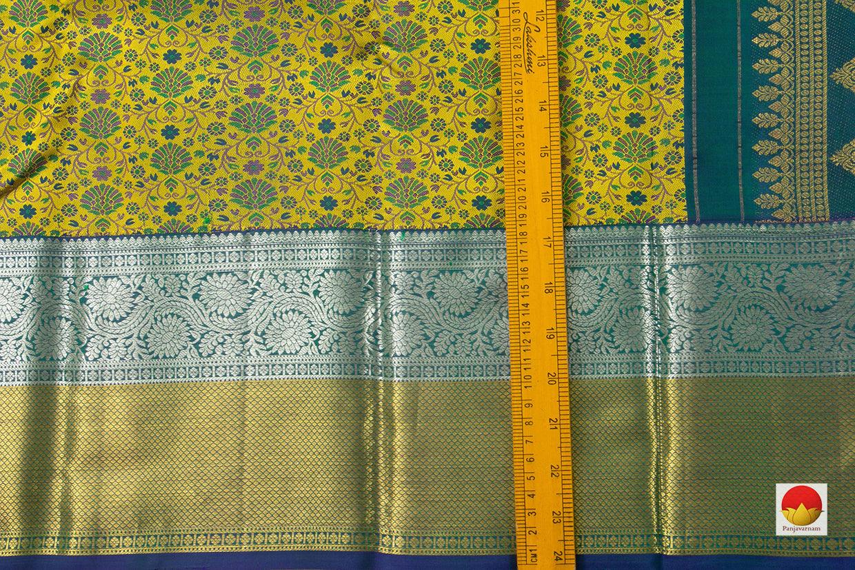 Yellow Jacquard Kanchipuram Silk Saree Handwoven Pure Silk Pure Zari For Wedding Wear PV NYC 656 - Silk Sari - Panjavarnam PV NYC 656