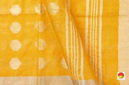 Yellow Jamdani Pure Linen Saree With Silver Zari Border Handwoven PL 2011 - Linen Sari - Panjavarnam PL 2011