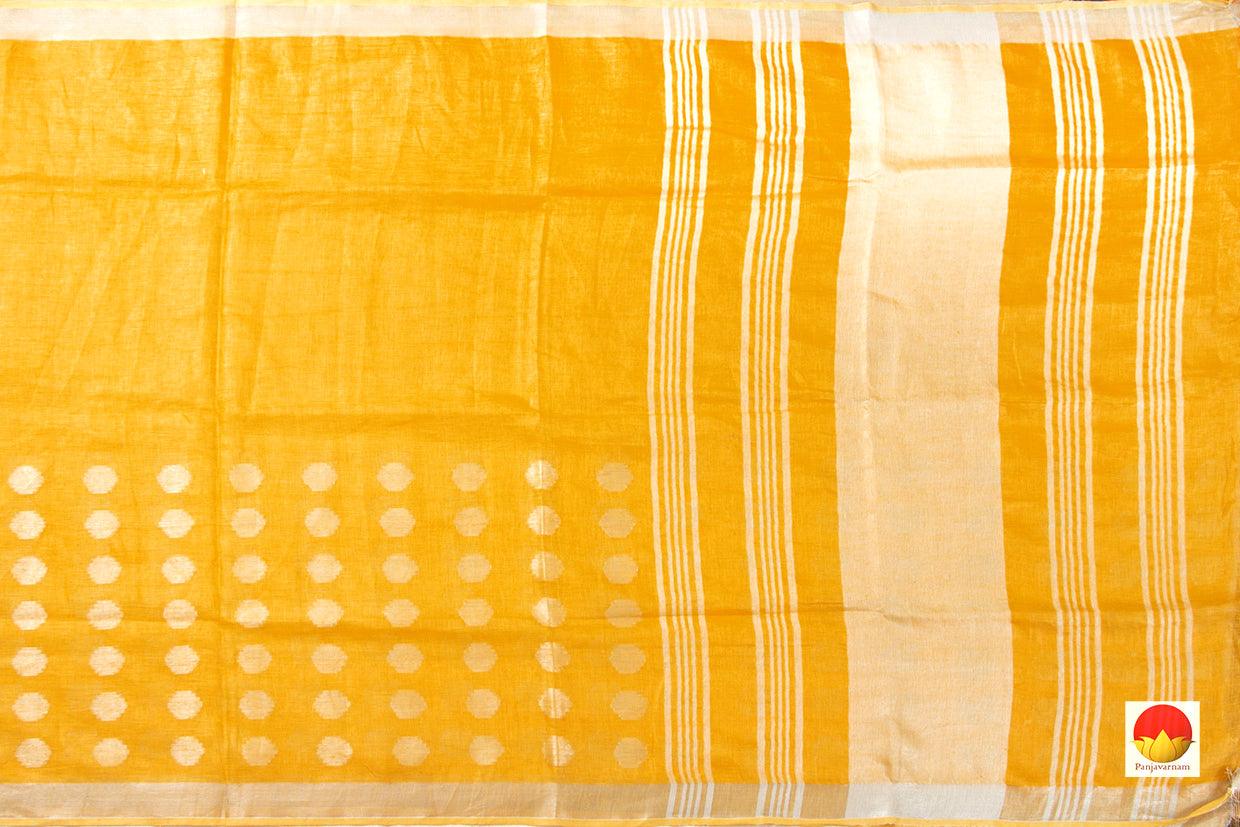 Yellow Jamdani Pure Linen Saree With Silver Zari Border Handwoven PL 2011 - Linen Sari - Panjavarnam PL 2011