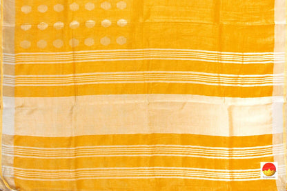 Yellow Jamdani Pure Linen Saree With Silver Zari Border Handwoven PL 2011 - Linen Sari - Panjavarnam PL 2011