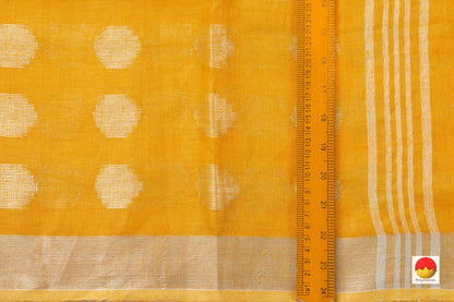 Yellow Jamdani Pure Linen Saree With Silver Zari Border Handwoven PL 2011 - Linen Sari - Panjavarnam PL 2011