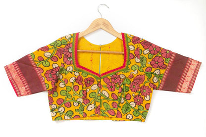 Yellow Kalamkari Readymade blouse PV BL 166 - Blouse - Panjavarnam PV BL 166