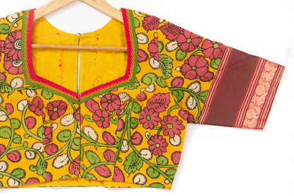 Yellow Kalamkari Readymade blouse PV BL 166 - Blouse - Panjavarnam PV BL 166