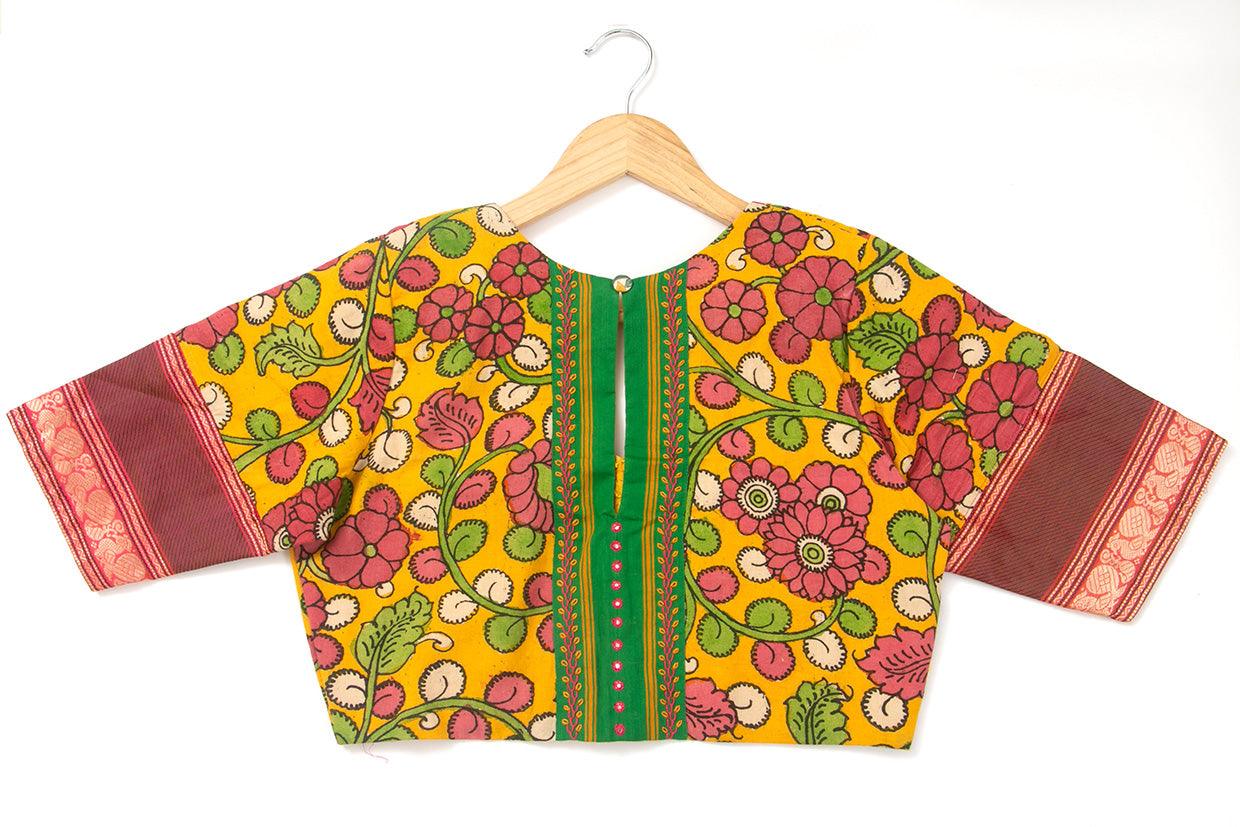 Yellow Kalamkari Readymade blouse PV BL 166 - Blouse - Panjavarnam PV BL 166