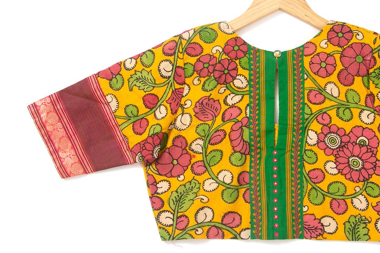 Yellow Kalamkari Readymade blouse PV BL 166 - Blouse - Panjavarnam PV BL 166