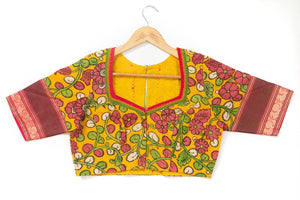 Yellow Kalamkari Readymade blouse PV BL 166 - Blouse - Panjavarnam PV BL 166