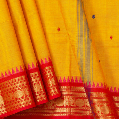 Yellow Kanchi Cotton Saree Ganga Jamuna Border PV MM KC 175 - Cotton Saree - Panjavarnam PV MM KC 175