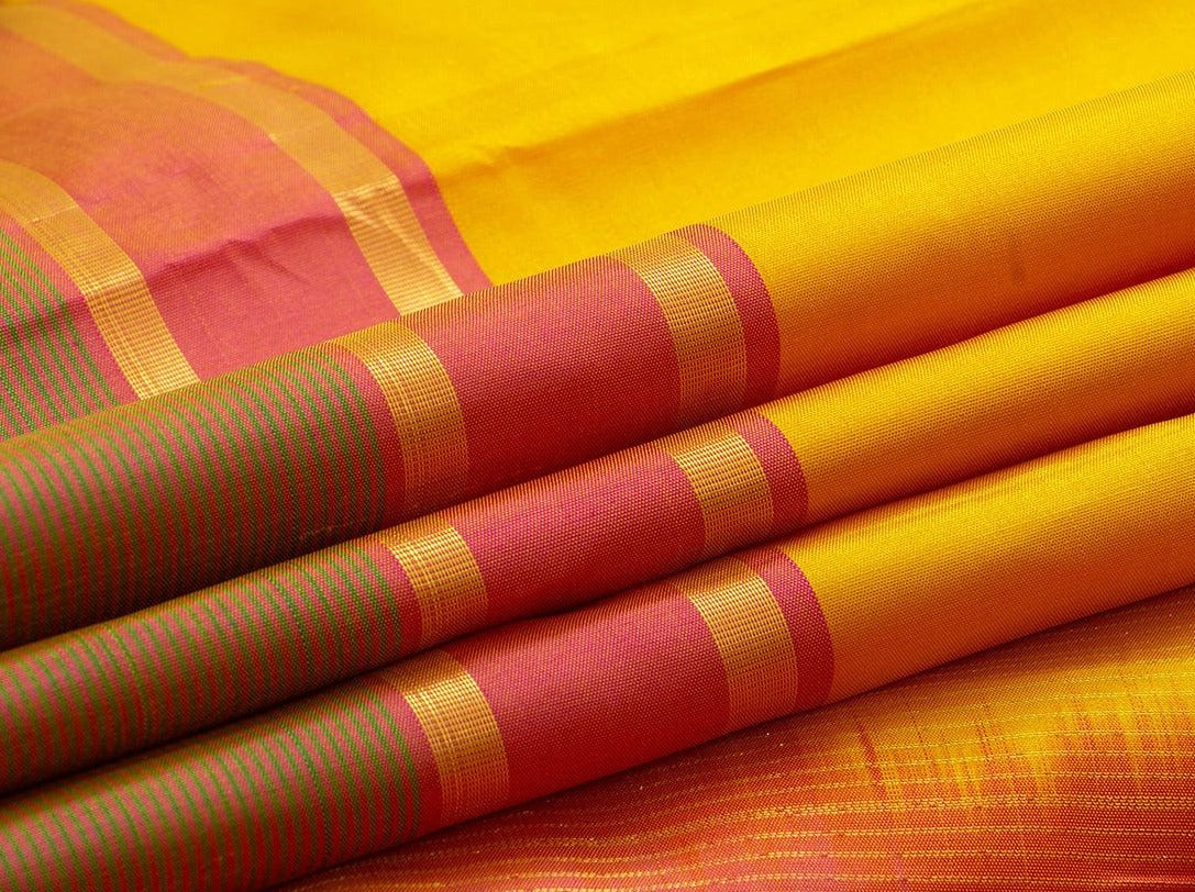 Yellow Kanchipuram Silk Saree Handwoven Pure Silk For Festive Wear PV KNN 118 - Silk Sari - Panjavarnam