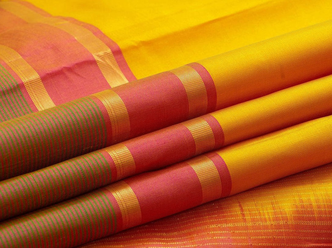 Yellow Kanchipuram Silk Saree Handwoven Pure Silk For Festive Wear PV KNN 118 - Silk Sari - Panjavarnam PV KNN 118