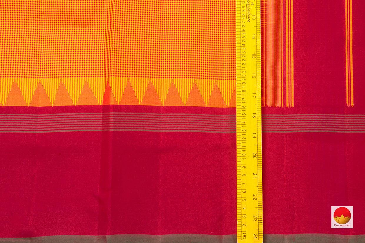 Yellow Kanchipuram Silk Saree Handwoven Pure Silk Khasa Khasa Checks Temple Border No Zari PV KNN 187 - Silk Sari - Panjavarnam PV KNN 187