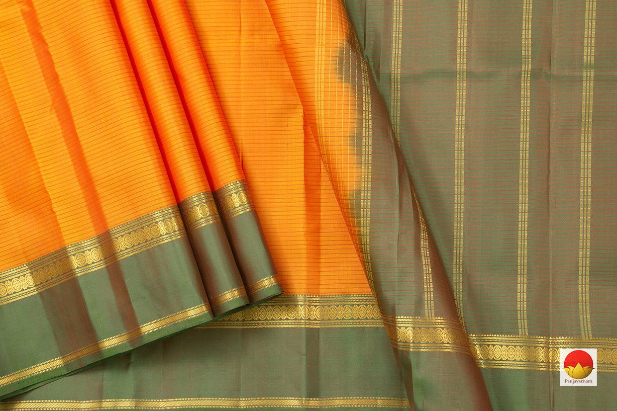 Yellow Kanchipuram Silk Saree Handwoven Pure Silk Light Weight With Medium Border Office Wear PV KNN 173 - Silk Sari - Panjavarnam PV KNN 173