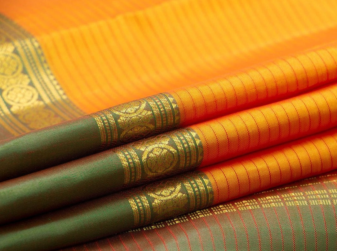 Yellow Kanchipuram Silk Saree Handwoven Pure Silk Light Weight With Medium Border Office Wear PV KNN 173 - Silk Sari - Panjavarnam PV KNN 173