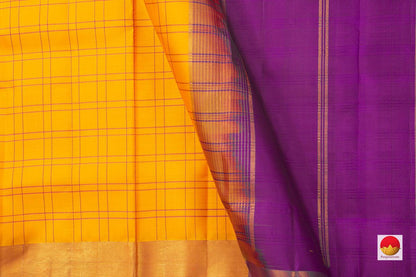 Yellow Kanchipuram Silk Saree Handwoven Pure Silk Light Weight With Small Border Office Wear PV KNN 169 - Silk Sari - Panjavarnam