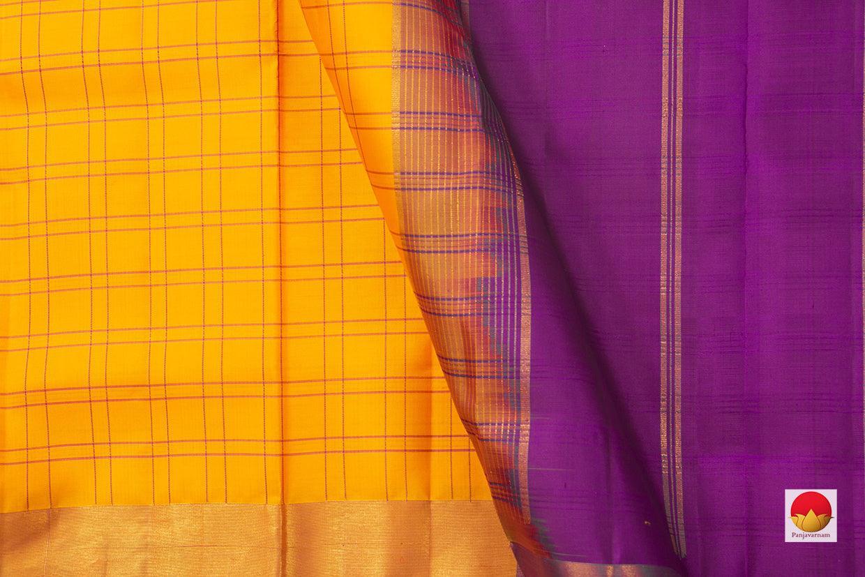 Yellow Kanchipuram Silk Saree Handwoven Pure Silk Light Weight With Small Border Office Wear PV KNN 169 - Silk Sari - Panjavarnam PV KNN 169