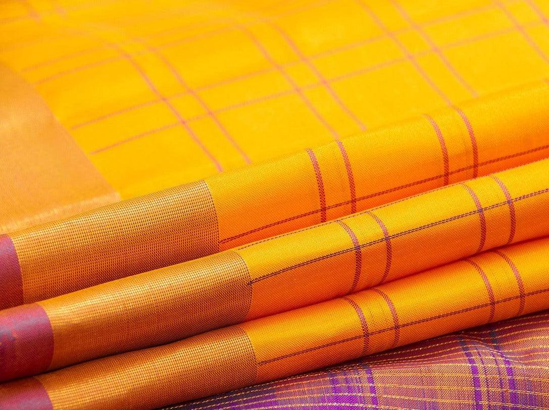 Yellow Kanchipuram Silk Saree Handwoven Pure Silk Light Weight With Small Border Office Wear PV KNN 169 - Silk Sari - Panjavarnam PV KNN 169